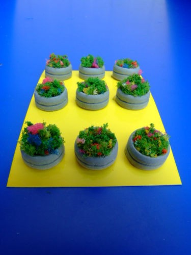 Round flowering concrete vases - concrete,